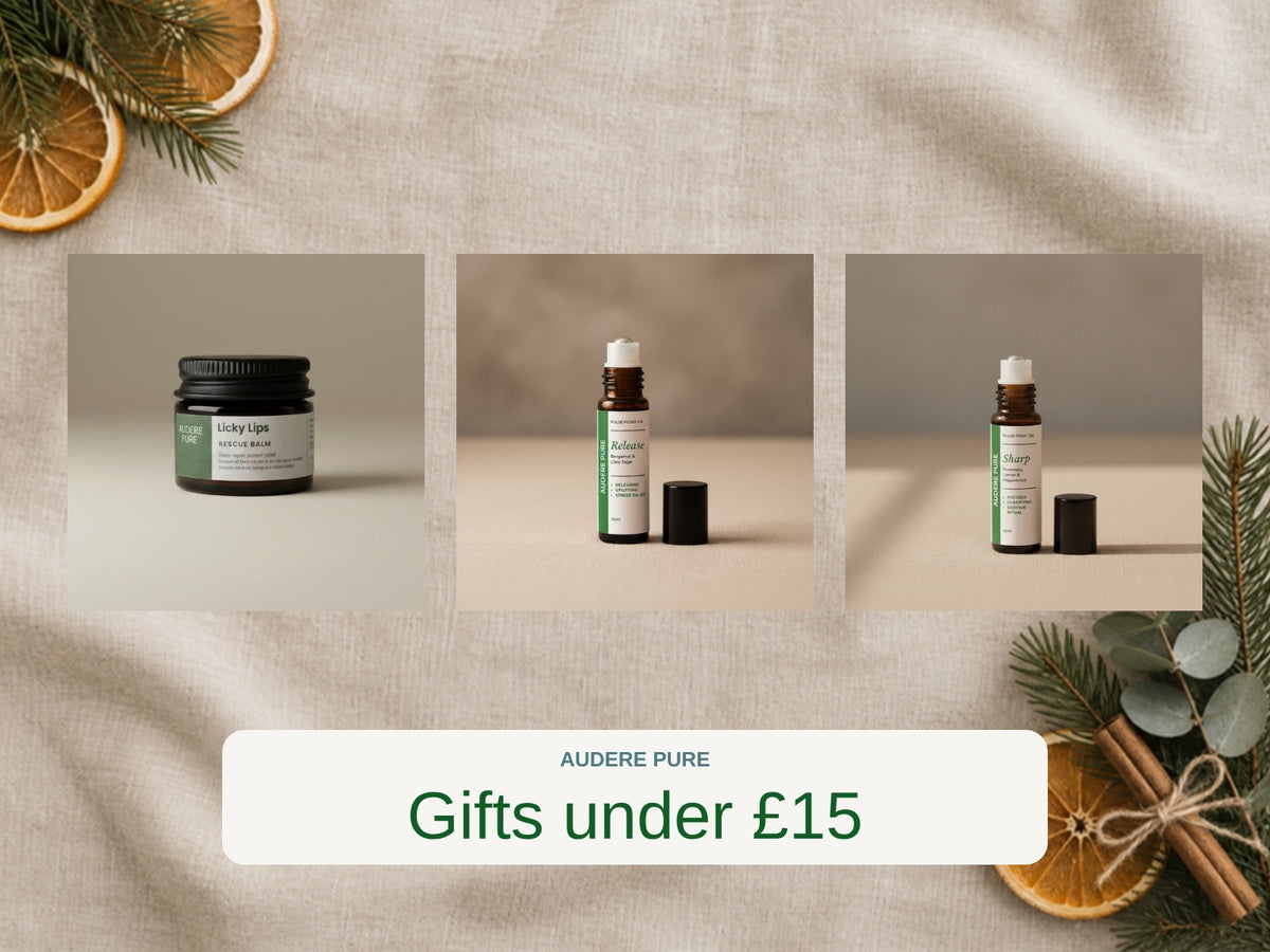 Natural skincare gifts under £15 by Audere Pure
