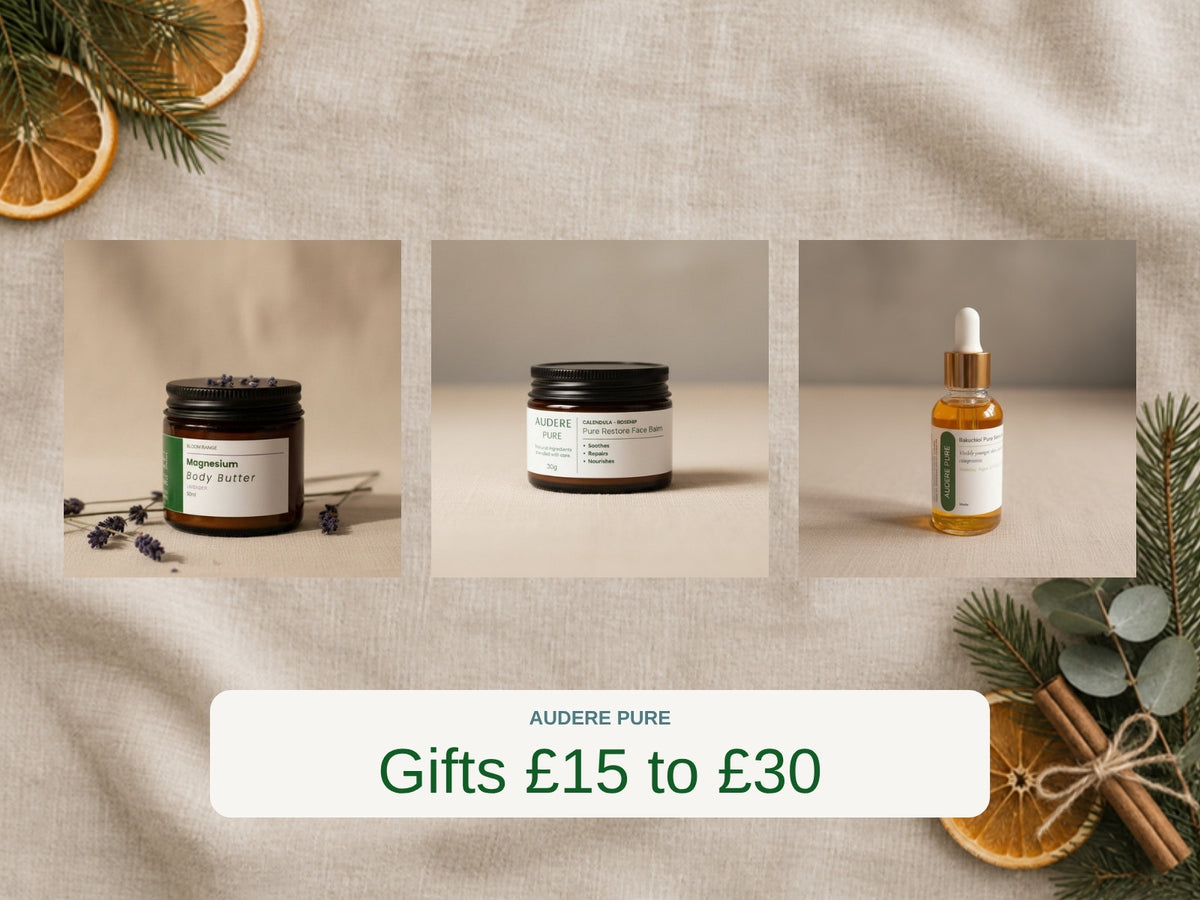 Natural skincare gifts £15 to £30 by Audere Pure